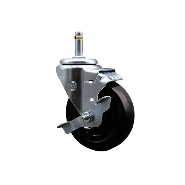 4'' Hard Rubber Wheel Swivel 7/16'' Grip Ring Stem Caster with Brake